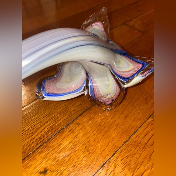 Tall Murano Italy Art Glass Blue Pink & Green Long Stem Flower - Picture 4 of 5